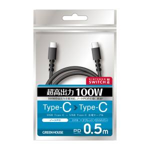 グリーンハウス GreenHouse グリーンハウス GH-UCCCA05-BK TypeCtoC ケーブル USB2.0 PD100W対応 アルミ袋包装 ブラック 0.5m