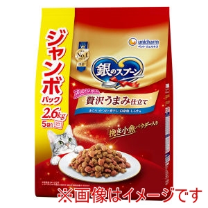 ユニチャーム Unicharm ユニチャーム 銀のスプーン 贅沢うまみ仕立て まぐろ かつお 煮干し 白身魚 しらす味 ジャンボパック 2.6kg