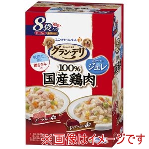 ユニチャーム unicham ユニチャーム グラン・デリ 100%国産鶏肉パウチ ジュレ 成犬用 ビーフ入り&レバー入り 80g×8袋