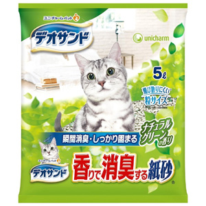 ユニチャーム Unicharm ユニチャーム デオサンド 香りで消臭する紙砂 ナチュラルグリーンの香り 5L 猫 トイレ 猫砂