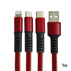 あきばお～ USB3.1 typeC+microUSB+iPhoneマルチケーブル 1m レッド