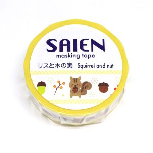 カミイソ産商 カミイソ産商 マスキングテープ SAIEN UR-0187 リスと木の実 15mmx10m