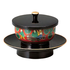 サンメニー SUNMANY サンメニー 穴あき茶托セット 九谷焼茶碗付 4.2寸 黒 フチ金 木米