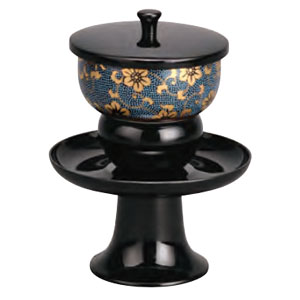 サンメニー SUNMANY サンメニー 高茶台セット 九谷焼茶碗付 4.5寸 黒 青粒鉄仙