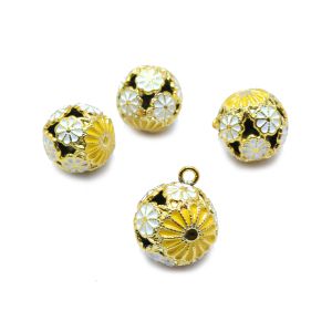 日本紐釦貿易 Nippon Chuko NBK 花鈴 菊 黄色×白 直径17mm 10個 F6-80-10 日本紐釦貿易