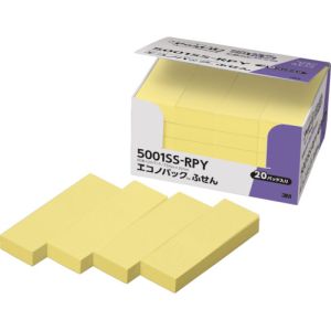 スリーエム 3M スリーエム 3M 5001SS-RPY ポスト イット 強粘着 75X25mm 90枚X20パッド イエロー