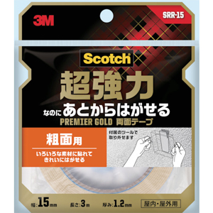 スリーエム 3M スリーエム 3M SRR-15 あとからはがせる超強力両面テープ プレミアゴールド 粗面用 15mm×3m