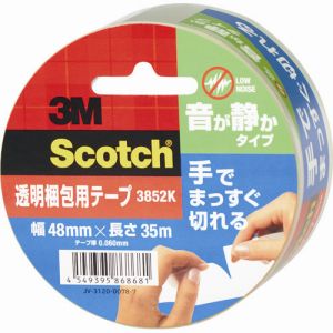 スリーエム 3M スリーエム 3M 3852K スコッチ 透明梱包用テープ3852K 手でまっすぐ切れる 音が静かタイプ 48mmX35m