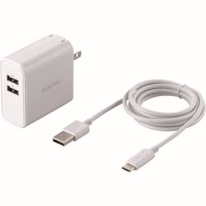 エレコム ELECOM スマートフォン・タブレット用AC充電器 4.8A出力 USB-Aメス2ポート Type-Cケーブル同梱(A-C) 1.5m おまかせ充電搭載 ホワイト MPA-ACC13WH