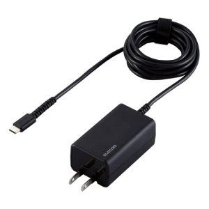 ELECOM エレコム エレコム ACDC-PD1945BK ノートPC用ACアダプター USB Power Delivery認証 45W USB-Cケーブル一体型 抗菌 2m ブラック