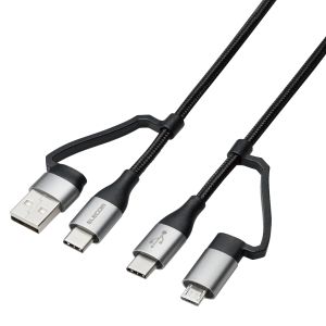 エレコム ELECOM エレコム MPA-AMBCC20BK 4in1 USBケーブル USB-A+USB-C Micro-B+USB-C USB Power Delivery対応 2.0m ブラック