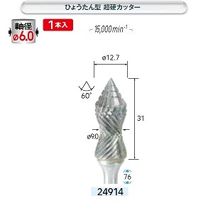 ナカニシ ナカニシ 24914 先端工具 ヒョウタン型超硬カッター