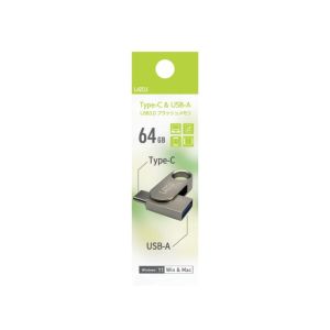LAZOS LAZOS L-USC64 Type-C ＆USB-A USB3.0フラッシュメモリ 回転式 64GB