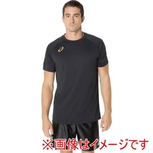 アシックス asics アシックス 2053A212 プラクティス半袖シャツ 背面ビックロゴ パフォーマンスブラックxゴールド L