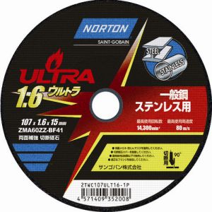 サンゴバン NORTON NORTON 2TWC107ULT161P 切断砥石 ウルトラ 107mm×1.6mm 10個 メーカー直送 代引不可 北海道沖縄離島不可
