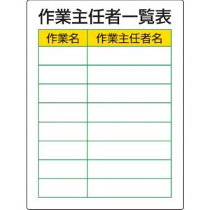 ユニット UNIT ユニット 808-30 作業主任者職務板 作業主任者一覧表 エコユニボード 600×450