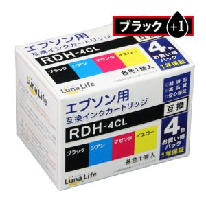 ルナライフ Luna Life ルナライフ エプソン用 RDH-4CL 互換インクカートリッジ ブラック1本おまけ付き5本セット