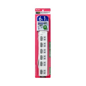 朝日電器 エルパ ELPA エルパ WLS-LU61EB W スイッチ付タップ LEDランプ 上挿し 6個口 1m ELPA 朝日電器