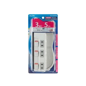 朝日電器 エルパ ELPA エルパ WLS-U35EB W ランプレス スイッチ付タップ 3個口 5m ELPA 朝日電器