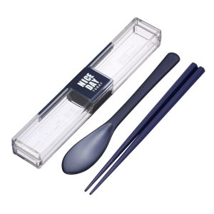 岩崎工業 ラストロウェア とっても強いケース & スプーン 箸付 18cm ネイビー H-600 Lustroware