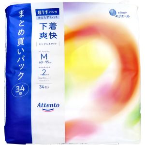 大王製紙 大王製紙 アテント 超うすパンツ 下着爽快 シンプルホワイト 約2回吸収 Mサイズ 34枚入