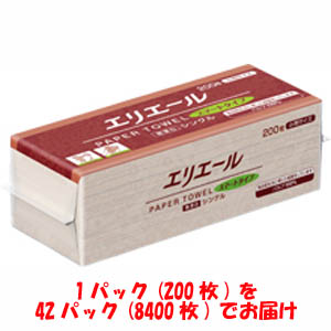 エリエールビジネスサポート ペーパータオルスマートタイプ 無漂白 シングル200枚 小判 42PK入 1ケース 直送 代引不可