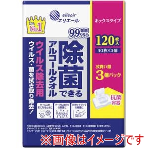 エリエール エリエール 21000151 ウェットティッシュ 除菌できるアルコールタオル ウイルス除去用 ボックス つめかえ用 40枚×3P