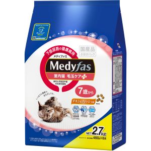 ペットライン PETLINE ペットライン メディファス 室内猫 毛玉ケアプラス 7歳から チキン & フィッシュ味 2.7kg
