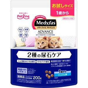 ペットライン PETLINE ペットライン メディファスアドバンス 2種の尿石ケア 1歳から フィッシュ味 200g
