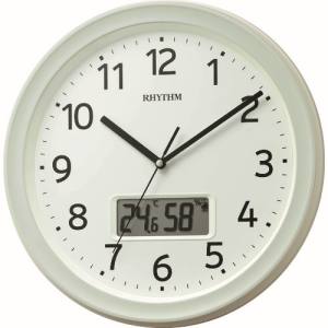 リズム RHYTHM リズム 8FYA02SR03 電波 壁掛け時計 温湿度計付き カレンダー 連続秒針 白 φ325x50