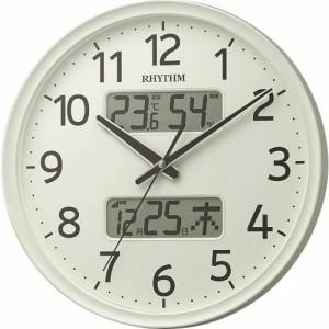 リズム RHYTHM リズム 8FYA03SR03 電波 壁掛け時計 温湿度計付き カレンダー 連続秒針 白 φ350x52