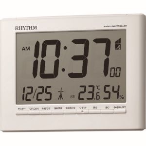 リズム RHYTHM RHYTHM 8RZ203SR03 リズム 電波 目覚まし時計 温湿度計付き 壁掛け可能 白