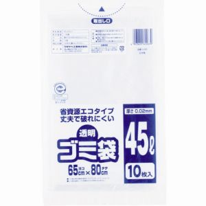 ワタナベ工業 ワタナベ工業 U-45 透明ゴミ袋 再生原料タイプ 45L 10枚入