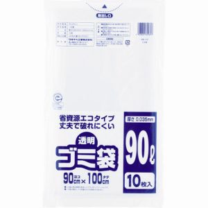 ワタナベ工業 ワタナベ工業 U-90 透明ゴミ袋 再生原料タイプ 90L 10枚入