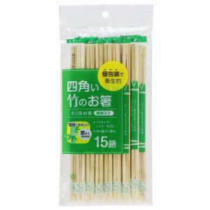 大和物産 大和物産 四角い竹のお箸 ポリ完封 楊枝入り 15膳入