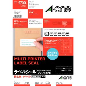 エーワン Aone エーワン 31342 マルチプリンタラベル再生紙タイプ27面