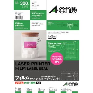 エーワン Aone エーワン 31583 レーザーラベルA4透明光沢30面