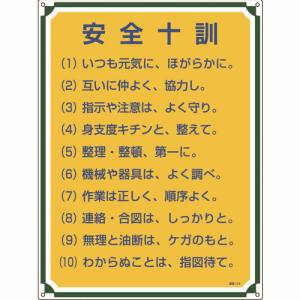 日本緑十字社 緑十字 50113 安全 心得標識 安全十訓 管理113 600×450mm エンビ