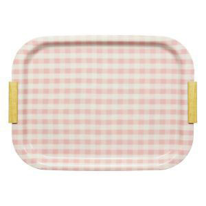 橋本達之助工芸 タツクラフト 橋本達之助工芸 NSトレー 取手付 L ミルキーチェック ピンク 滑り止め トレイ お盆 タツクラフト