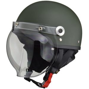 リード工業 LEAD リード工業 CR-760 バブルシールド付ハーフヘルメット マットグリーン フリーサイズ LEAD