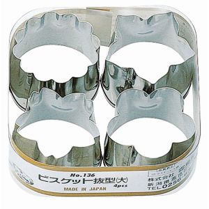 霜鳥製作所 クインローズ 136 18-8 ビスケット抜型 大 4PC S印 霜鳥製作所