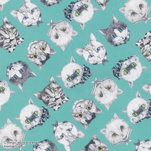清原 KIYOHARA KIYOHARA Ringo ネコズ カットクロス 生地 オックス 巾約110cm×50cmカット PB ピーコックブルー RINF-02C PB 清原