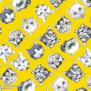 清原 KIYOHARA KIYOHARA Ringo ネコズ カットクロス 生地 オックス 巾約110cm×50cmカット TY トロピカルイエロー RINF-02C TY 清原