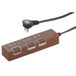 オーム電機 OHM オーム電機 個別押しボタンスイッチ付き 節電タップ 3個口 1.5m ブラウン 00-1148 HS-T1148T