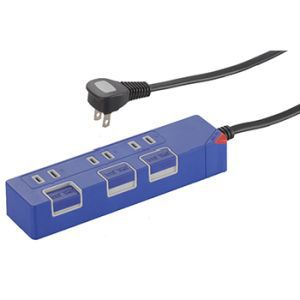 オーム電機 OHM オーム電機 個別押しボタンスイッチ付き 節電タップ 3個口 1.5m ブルー 00-1149 HS-T1149A