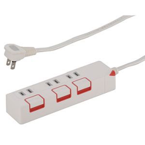 オーム電機 OHM オーム電機 押しボタンスイッチ付き 節電タップ 3個口 2.5m 00-1176 HS-T1176W