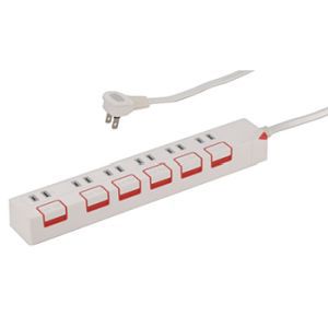 オーム電機 OHM オーム電機 押しボタンスイッチ付き節電タップ 6個口 1.5m 00-1179 HS-T1179W