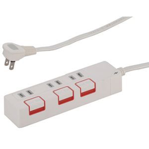 オーム電機 OHM オーム電機 雷ガード&押しボタンスイッチ付き 節電タップ 3個口 1.5m 00-1185 HS-K1185W