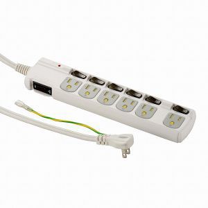 オーム電機 OHM オーム電機 HS-T1259W アース&雷ガード/3Pプラグ対応 個別スイッチ付き 節電タップ 6個口 1.8m 00-1259