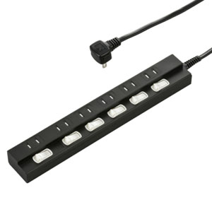 オーム電機 OHM オーム電機 雷に強い節電タップ 6個口 1m 黒 00-6944 HS-TPK61PBT-K